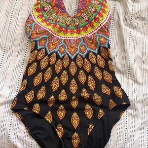Trina Turk One-Piece High Neck Swimsuit, Moroccan Medallion, L